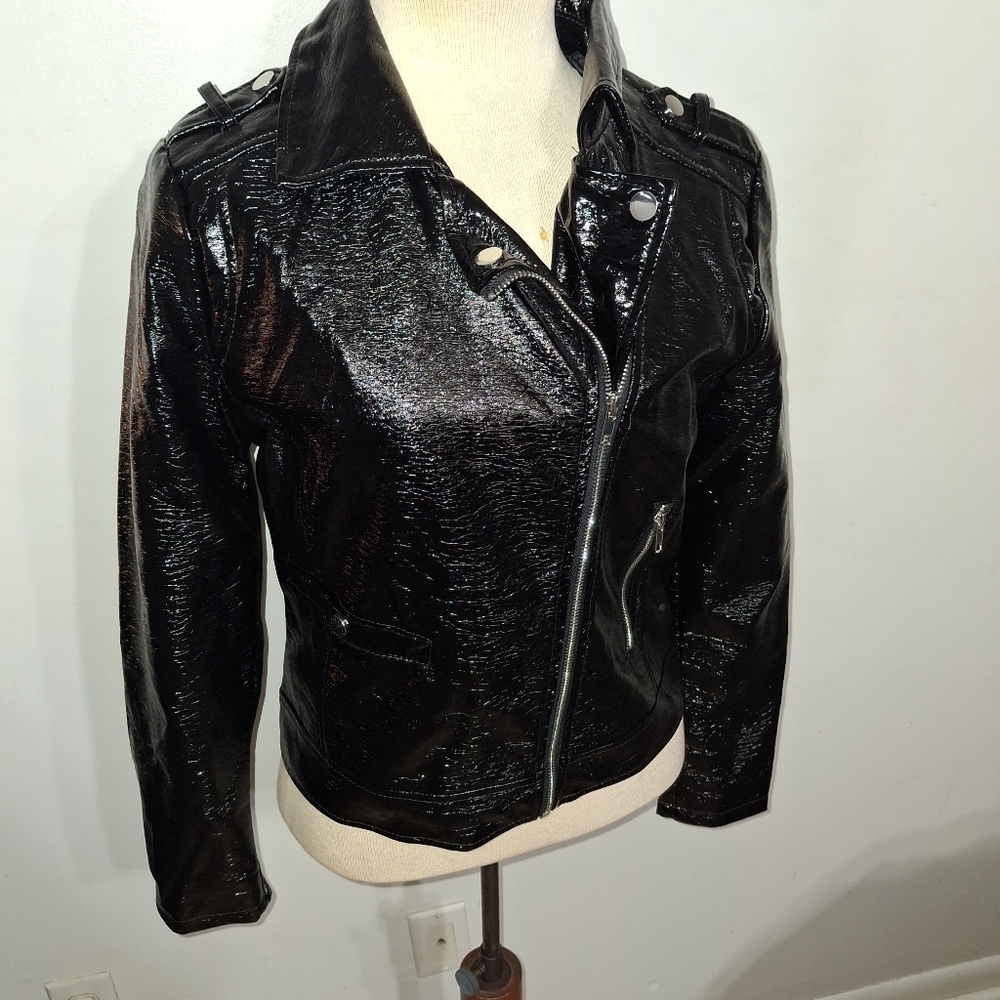 Charlotte Russe/ Shiny Black Faux Leather Jacket- W Sz Medium